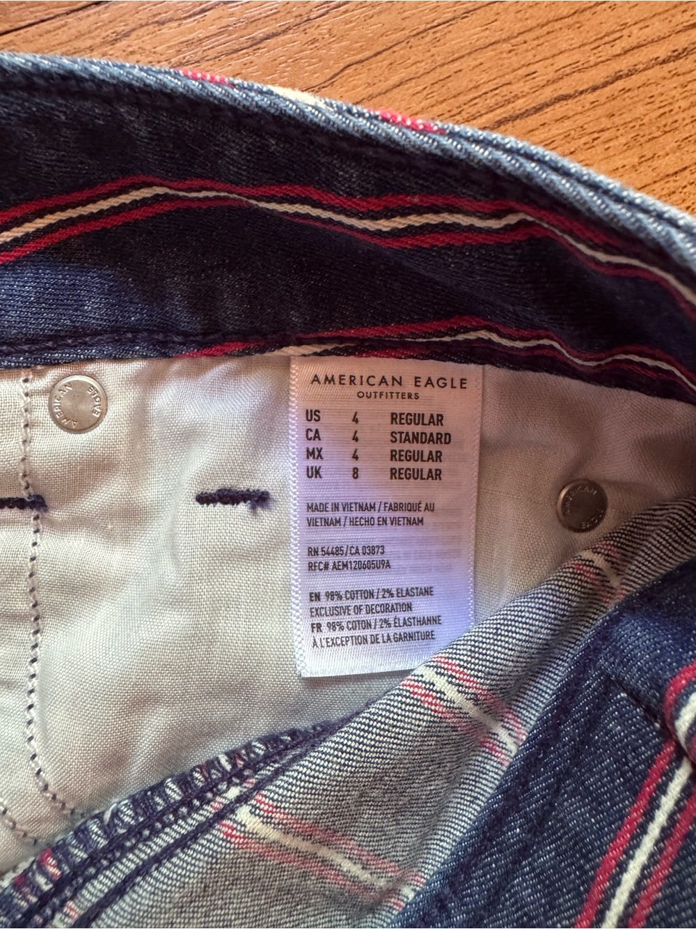 Striped Dark Blue Denim Mini Skirt with Red & White Pinstripes - Picture 4 of 5